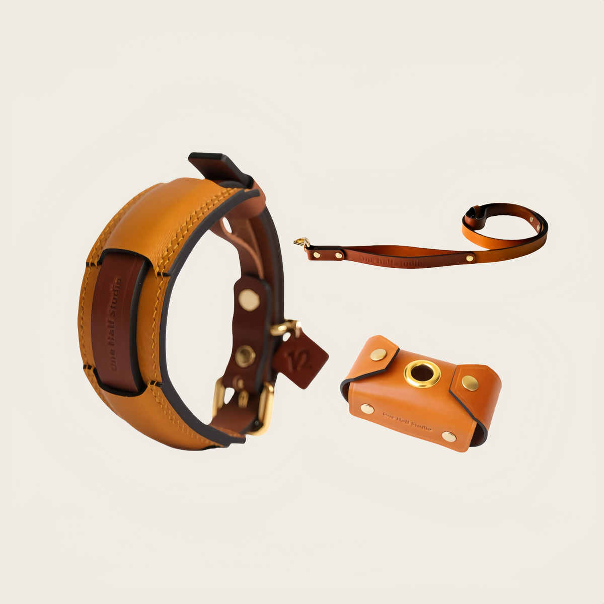 SPLITZ WALKING SET | Ambera | Handcrafted Premium Leather Collar + Leash + Waste Bag Holder