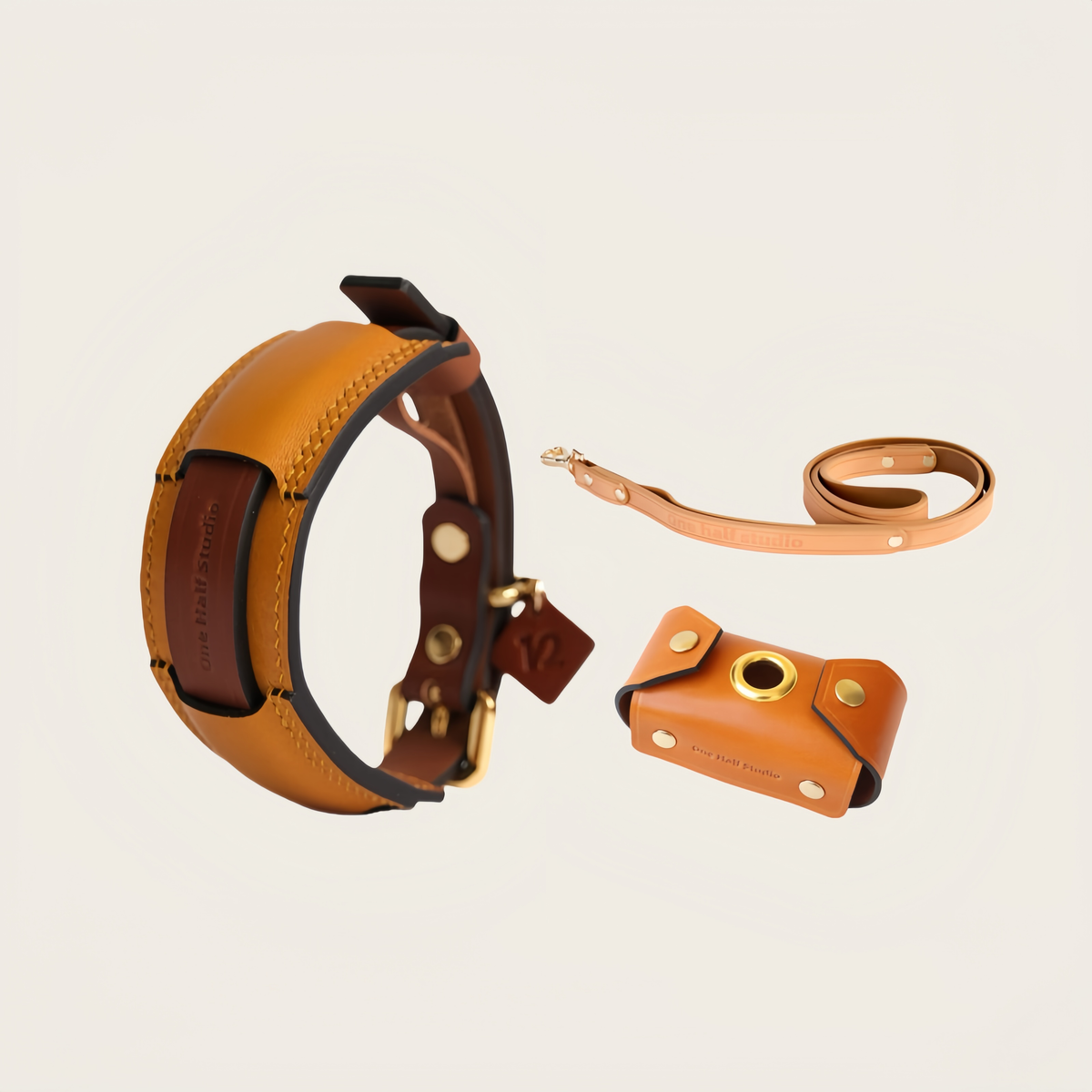 SPLITZ WALKING SET | Ambera | Handcrafted Premium Leather Collar + Leash + Waste Bag Holder