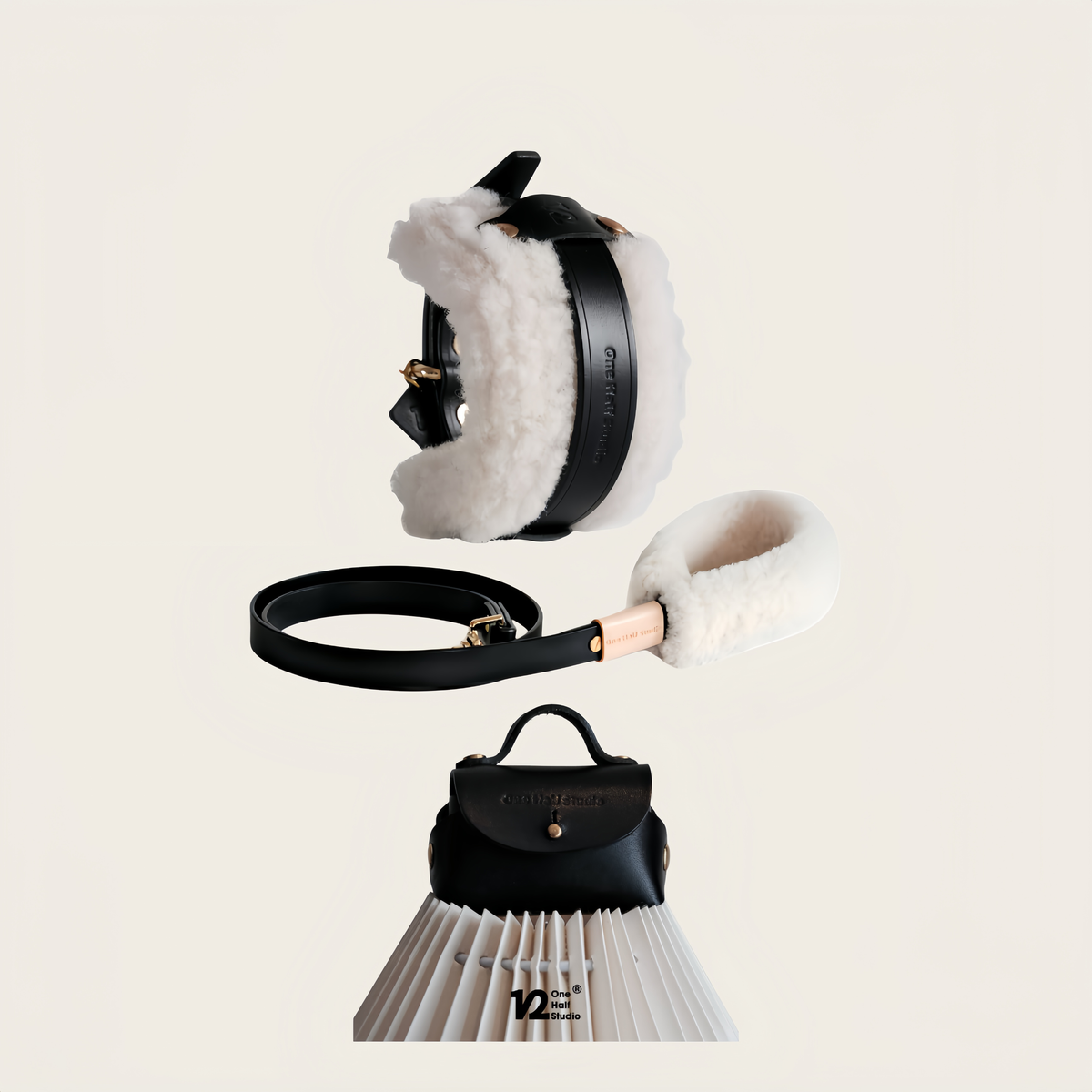 SPLITZ WALKING SET | PELUCHE | Handcrafted Premium Leather Collar + Leash + Waste Bag Holder